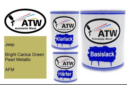 Jeep, Bright Cactus Green Pearl Metallic, AFM: 1L Lackdose + 1L Klarlack + 500ml Härter - Set, von ATW Autoteile West.